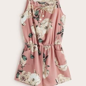 Floral Print Pearls Tie Front Pocket Cami